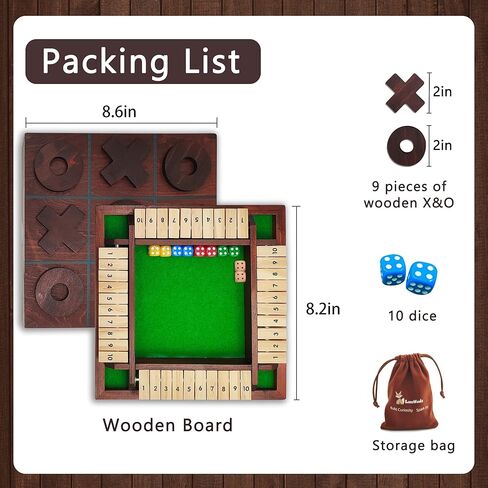 Wooden Tic Tac Toe Game Shut The Box Game Wooden Combo, Classic Tabletop Entertainment for Kids, Adults and Family Nights in Saudi Arabia