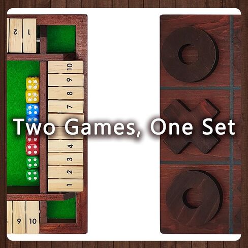 Wooden Tic Tac Toe Game Shut The Box Game Wooden Combo, Classic Tabletop Entertainment for Kids, Adults and Family Nights in Saudi Arabia