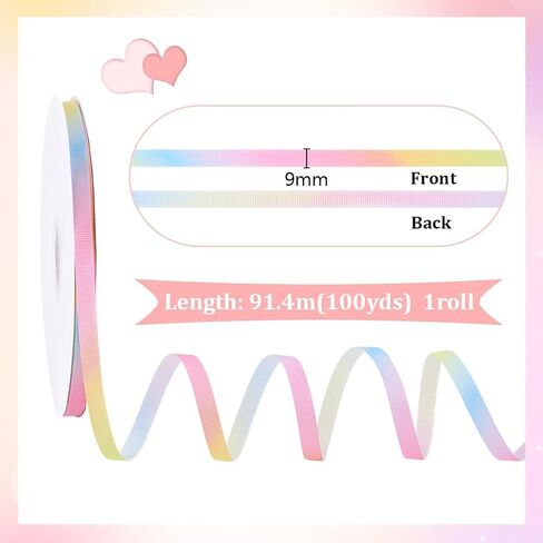 PH PandaHall 100 Yards Pastel Rainbow Satin Ribbon, 3/8 inch Fabric Grosgrain Ribbons Textured Polyester Gradient Craft Wrapping Ribbon for Hair Bow Gift Wrapping Craft Sewing Wedding Party Decor in Saudi Arabia