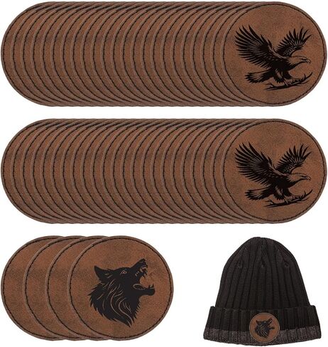 MECCANIXITY 64 Pcs Blank Leather Hat Patches, Laser Engraving Iron-on Round Laserable Rustic Leatherette Patch for Hats Cap, Light Brown 2.56x2.56Inch in Saudi Arabia