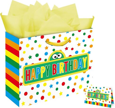 13" Large Cartoon Friends Party Supplies Gift Bag Set with Greeting Card and Tissue Papers, Green Blue Red Happy Birthday Gift Bags for Street Theme Party Birthday Celebration. in Saudi Arabia