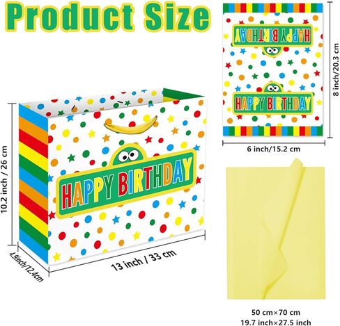 13" Large Cartoon Friends Party Supplies Gift Bag Set with Greeting Card and Tissue Papers, Green Blue Red Happy Birthday Gift Bags for Street Theme Party Birthday Celebration. in Saudi Arabia