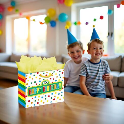 13" Large Cartoon Friends Party Supplies Gift Bag Set with Greeting Card and Tissue Papers, Green Blue Red Happy Birthday Gift Bags for Street Theme Party Birthday Celebration. in Saudi Arabia