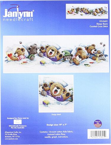 Janlynn 195-0601 14 Count Sleepy Bears Counted Cross Stitch Kit, 19 by 7-Inch in Saudi Arabia