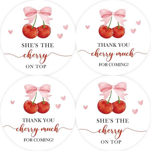 40pcs Cherry Thank You Stickers, She's The Cherry On Top Round Stickers, Thank You Berry Much Round Labels for Bridal Shower/1st Birthday Party Favors in Saudi Arabia