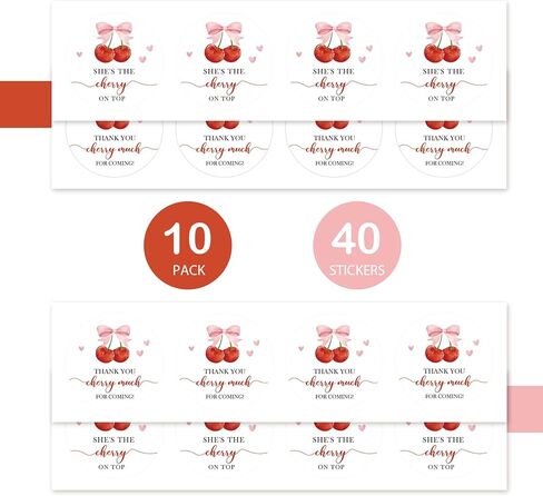40pcs Cherry Thank You Stickers, She's The Cherry On Top Round Stickers, Thank You Berry Much Round Labels for Bridal Shower/1st Birthday Party Favors in Saudi Arabia