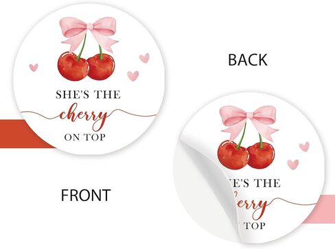 40pcs Cherry Thank You Stickers, She's The Cherry On Top Round Stickers, Thank You Berry Much Round Labels for Bridal Shower/1st Birthday Party Favors in Saudi Arabia