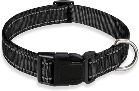 Reflective Dog Collar with Buckle Adjustable Safety Nylon Collars for Small Medium Large Dogs, Black M in Saudi Arabia