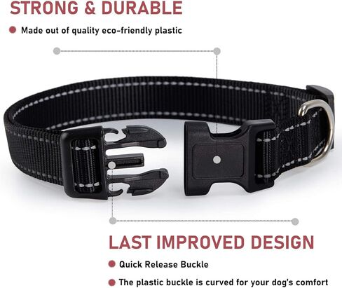 Reflective Dog Collar with Buckle Adjustable Safety Nylon Collars for Small Medium Large Dogs, Black M in Saudi Arabia