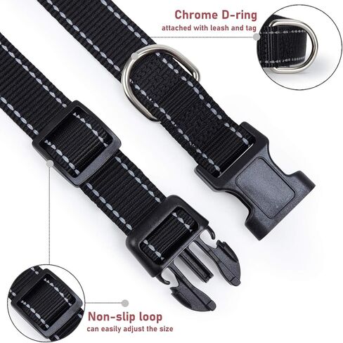 Reflective Dog Collar with Buckle Adjustable Safety Nylon Collars for Small Medium Large Dogs, Black M in Saudi Arabia