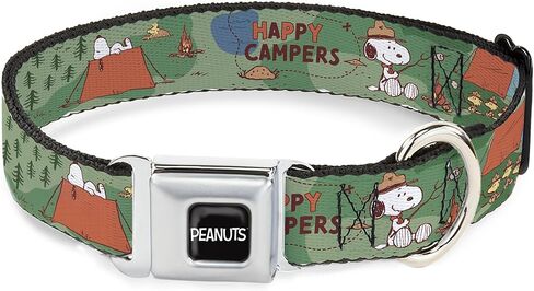 Peanuts Worldwide LLC Pet Collar, Dog Collar Metal Seatbelt Buckle, Peanuts Happy Camper Beagle Scouts Scenes, 11 to 16.5 Inches 1.0 Inch Wide in Saudi Arabia