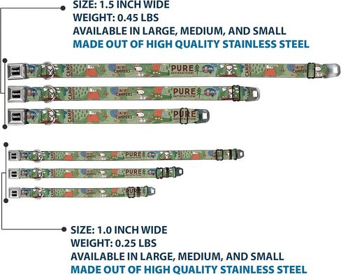 Peanuts Worldwide LLC Pet Collar, Dog Collar Metal Seatbelt Buckle, Peanuts Happy Camper Beagle Scouts Scenes, 11 to 16.5 Inches 1.0 Inch Wide in Saudi Arabia