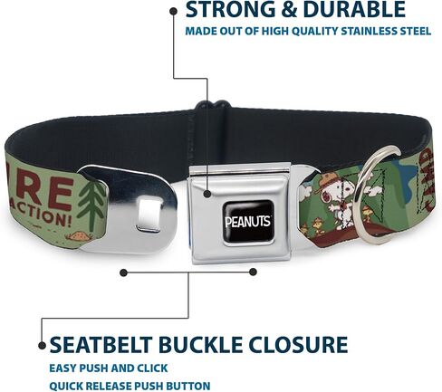 Peanuts Worldwide LLC Pet Collar, Dog Collar Metal Seatbelt Buckle, Peanuts Happy Camper Beagle Scouts Scenes, 11 to 16.5 Inches 1.0 Inch Wide in Saudi Arabia