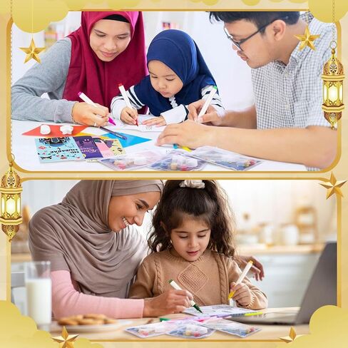 Gueevin 61 Pcs Ramadan Coloring Books Bulk for Kids Eid Mubarak DIY Islamic Ramadan Star Moon Gypsum Stickers Pens Art Set Craft Kits for Eid Holiday Activity Goodie Bags Stuffers Party Favors Gifts in Saudi Arabia