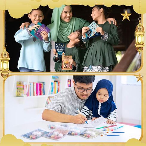 Gueevin 61 Pcs Ramadan Coloring Books Bulk for Kids Eid Mubarak DIY Islamic Ramadan Star Moon Gypsum Stickers Pens Art Set Craft Kits for Eid Holiday Activity Goodie Bags Stuffers Party Favors Gifts in Saudi Arabia