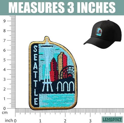 Seattle USA 3 Inches Embroidery Patch, City Iron On/Sew On Travel Embroidered Applique Patch, Travel Patches, Fabric Patches for Clothes Backpacks Hats, DIY Accessories Gifts for Travel Lover in Saudi Arabia