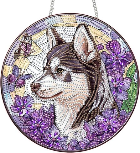 Hanging Diamond Art Kits for Adults Pendant Wolf, Special Shaped Crystal DIY Diamond Painting Kit, Acrylic Board Wreath Pendants Double Sided, Home Decor 7.48 x 7.32 Inch D107 in Saudi Arabia