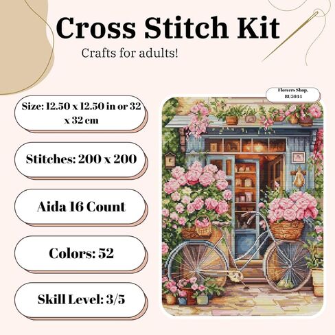 Luca-S Cross Stitch Kit Flowers Shop, BU5044, Counted Cross Stitch Kit for Adults, Needlecraft and Embroidery Kit in Saudi Arabia