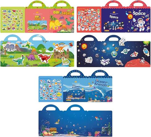 ToysDiva Dinosaurs, Ocean Animals, Space: Reusable Sticker Activity Booklet Bundle with 1 Mini Collectible Eraser for Ages 3+ (Random Theme) [56144]" in Saudi Arabia
