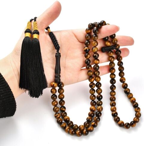 Tasbih Prayer Beads 99 Tiger Eye Stone 08 mm, Muslim Prayer Beads, Rosary, Masbaha Finger Counter, Zikr, Dhikr, Subha, Chapelet, Sibha, Islamic Misbaha, Handmade Tasbeeh in Saudi Arabia