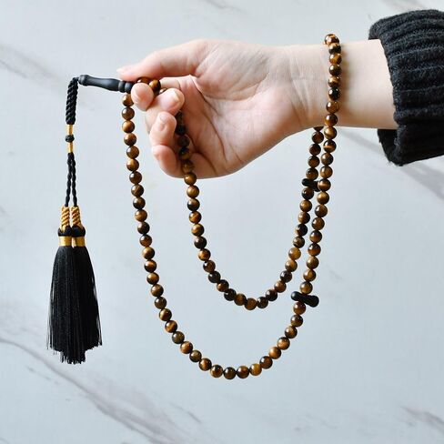 Tasbih Prayer Beads 99 Tiger Eye Stone 08 mm, Muslim Prayer Beads, Rosary, Masbaha Finger Counter, Zikr, Dhikr, Subha, Chapelet, Sibha, Islamic Misbaha, Handmade Tasbeeh in Saudi Arabia