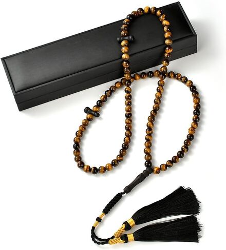 Tasbih Prayer Beads 99 Tiger Eye Stone 08 mm, Muslim Prayer Beads, Rosary, Masbaha Finger Counter, Zikr, Dhikr, Subha, Chapelet, Sibha, Islamic Misbaha, Handmade Tasbeeh in Saudi Arabia