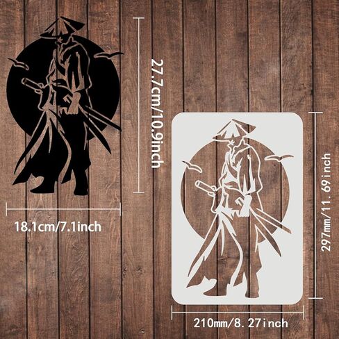 FINGERINSPIRE Chinese Swordsman Samurai Stencil - 29.7x21cm China Heroes Drawing Stencil for Painting on Wood, Fabric, Paper, Wall in Saudi Arabia