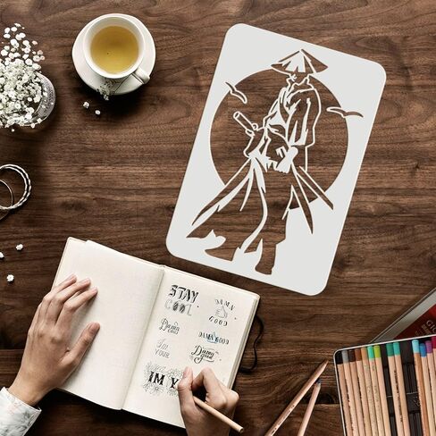 FINGERINSPIRE Chinese Swordsman Samurai Stencil - 29.7x21cm China Heroes Drawing Stencil for Painting on Wood, Fabric, Paper, Wall in Saudi Arabia