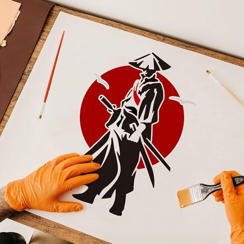 FINGERINSPIRE Chinese Swordsman Samurai Stencil - 29.7x21cm China Heroes Drawing Stencil for Painting on Wood, Fabric, Paper, Wall in Saudi Arabia
