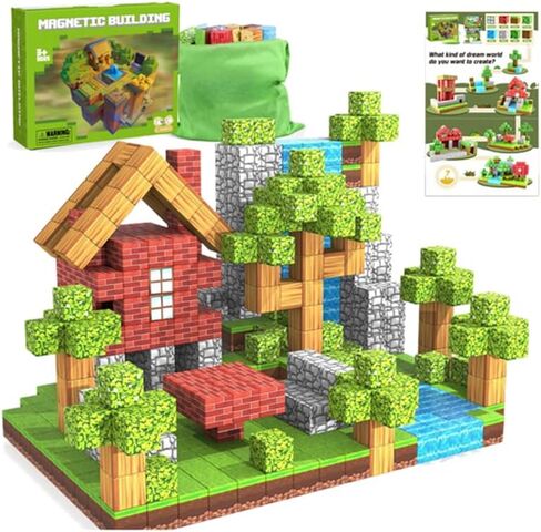 Magnetic Blocks 100PCS Magnetic Tiles Building Blocks, Build Forest World Set, Toys for Kids Boys Girls Ages 8+ Easter Christmas Birthday Gifts in Saudi Arabia