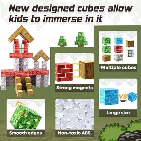 Magnetic Blocks 100PCS Magnetic Tiles Building Blocks, Build Forest World Set, Toys for Kids Boys Girls Ages 8+ Easter Christmas Birthday Gifts in Saudi Arabia