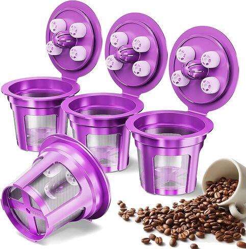 Universal Refillable Coffee Pods with 5 Holes, Suitable for K Cups, Refillable Coffee Filters with Food Grade Stainless Steel Mesh Fit for Keurig (BPA Free), Fit for 1.0 and 2.0 Brewers in Saudi Arabia