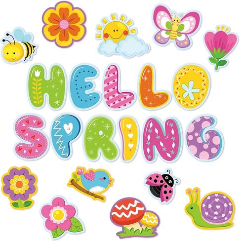 Hello Spring Cut-Outs Spring Flower Cut Outs Bulletin Board Decoration with 100 Pcs Glue Points for School Classroom Game Party Supplies (Spring Style, 44 Pcs) in Saudi Arabia