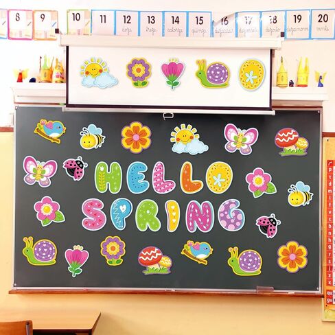 Hello Spring Cut-Outs Spring Flower Cut Outs Bulletin Board Decoration with 100 Pcs Glue Points for School Classroom Game Party Supplies (Spring Style, 44 Pcs) in Saudi Arabia