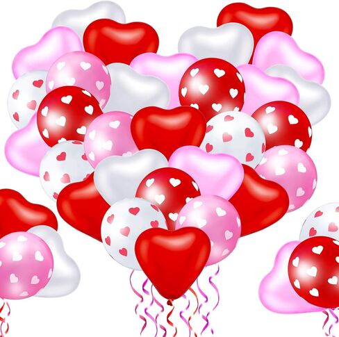 90 Set Valentine's Day Balloons Includes 45 Pieces Heart Shaped Latex Balloons and 45 Pieces Round Printed Balloons for Birthday Wedding Anniversary Party Decorations in Saudi Arabia
