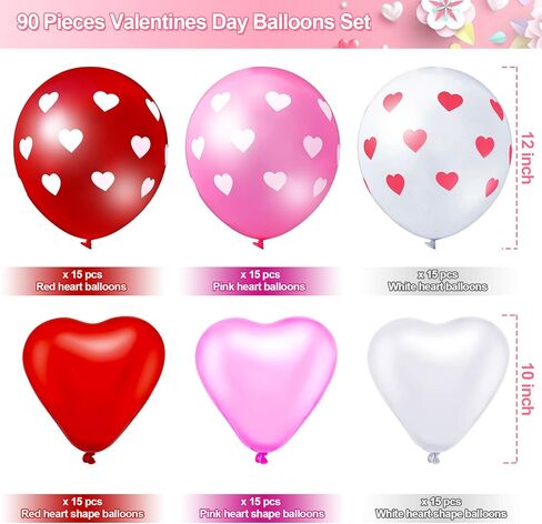 90 Set Valentine's Day Balloons Includes 45 Pieces Heart Shaped Latex Balloons and 45 Pieces Round Printed Balloons for Birthday Wedding Anniversary Party Decorations in Saudi Arabia