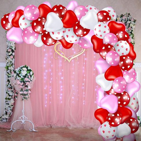 90 Set Valentine's Day Balloons Includes 45 Pieces Heart Shaped Latex Balloons and 45 Pieces Round Printed Balloons for Birthday Wedding Anniversary Party Decorations in Saudi Arabia