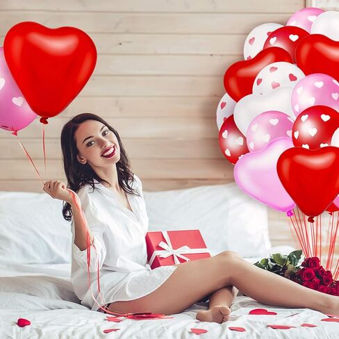 90 Set Valentine's Day Balloons Includes 45 Pieces Heart Shaped Latex Balloons and 45 Pieces Round Printed Balloons for Birthday Wedding Anniversary Party Decorations in Saudi Arabia