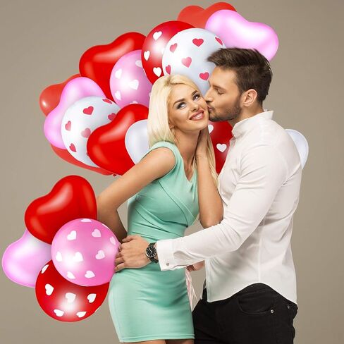 90 Set Valentine's Day Balloons Includes 45 Pieces Heart Shaped Latex Balloons and 45 Pieces Round Printed Balloons for Birthday Wedding Anniversary Party Decorations in Saudi Arabia