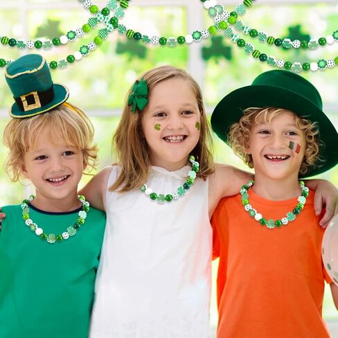 Whaline 207 قطعة من الخرز الخشبي لعيد القديس باتريك، خرز دائري فضفاض، شريط أخضر منقوش منقط، خرز حرفي على شكل نبات النفل لصنع سوار قلادة أيرلندي، ديكور منزلي للعطلات in Kuwait