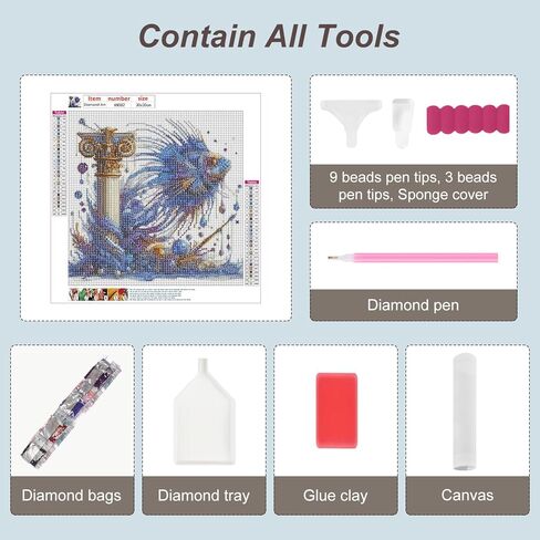 مجموعات الطلاء الماسي للأسماك من أنوفر للبالغين، مجموعات فنية ماسية خماسية الأبعاد للمبتدئين، مجموعات طلاء ماسية كاملة الحفر لديكور الحائط المنزلي، 12 × 12 بوصة in Kuwait