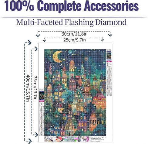 5D Diamond Art Painting, DIY Night Town Round Diamond Painting Kits for Adults Beginners, Crystal Rhinestones for Home Wall Decoration Gift, 30x40cm/11.8×15.7in in Saudi Arabia