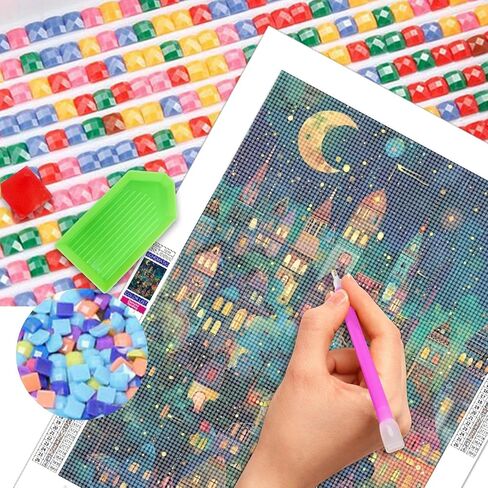 5D Diamond Art Painting, DIY Night Town Round Diamond Painting Kits for Adults Beginners, Crystal Rhinestones for Home Wall Decoration Gift, 30x40cm/11.8×15.7in in Saudi Arabia