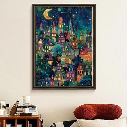 5D Diamond Art Painting, DIY Night Town Round Diamond Painting Kits for Adults Beginners, Crystal Rhinestones for Home Wall Decoration Gift, 30x40cm/11.8×15.7in in Saudi Arabia