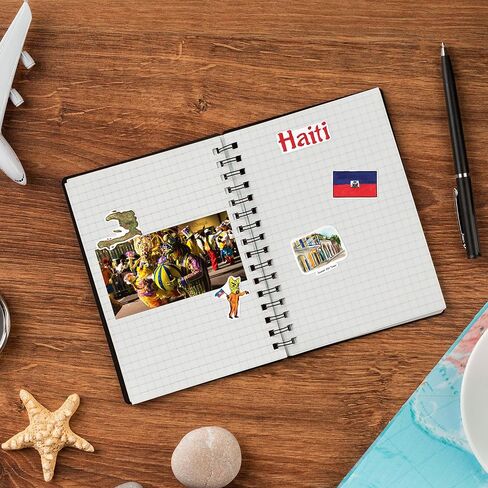 Navy Peony Legendary Haiti Travel Stickers (28pcs) – Hand-Illustrated, Caribbean, Haitian-Themed Vacation Decals for Journals, Scrapbooks, Luggage in Saudi Arabia