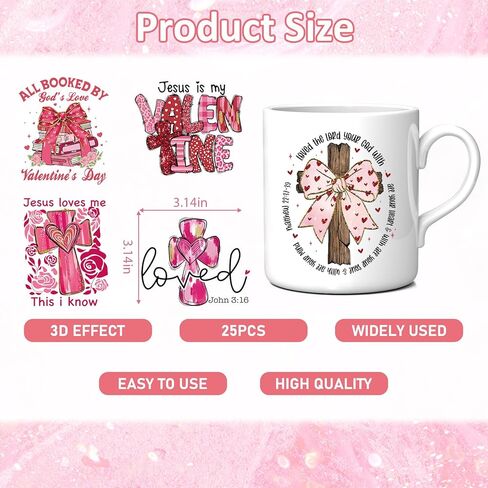 25 Pcs Valentines Day UV DTF Cup Wraps, Boho Retro Uvdtf Cup Wraps for 16 oz Water Bottle, Pink Watercolor Decal Stickers for Women Her Girlfriend Wife DIY Crafts Gift in Saudi Arabia