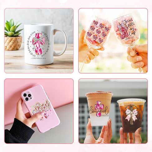25 Pcs Valentines Day UV DTF Cup Wraps, Boho Retro Uvdtf Cup Wraps for 16 oz Water Bottle, Pink Watercolor Decal Stickers for Women Her Girlfriend Wife DIY Crafts Gift in Saudi Arabia