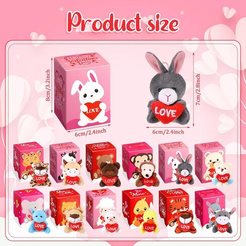 48 قطعة من الحيوانات المحشوة الصغيرة لعيد الحب مع الصناديق، مجموعة هدايا من القطيفة على شكل حيوانات صغيرة لعيد الحب من أجل هدايا حفلات عيد الحب في الفصول الدراسية وهدايا عيد الحب وحقائب الهدايا in Kuwait
