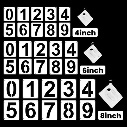 4,6,8 Inch Number Stencils 30Pcs Plastic Stencils Reusable Washable Curb Stencil Kit for Address Painting 0-9 Large Number Stencil Digital Templates for Spray Painting DIY Crafts Address Signs in Saudi Arabia