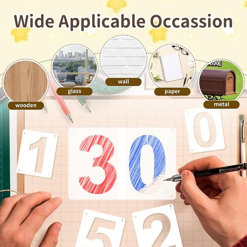 4,6,8 Inch Number Stencils 30Pcs Plastic Stencils Reusable Washable Curb Stencil Kit for Address Painting 0-9 Large Number Stencil Digital Templates for Spray Painting DIY Crafts Address Signs in Saudi Arabia